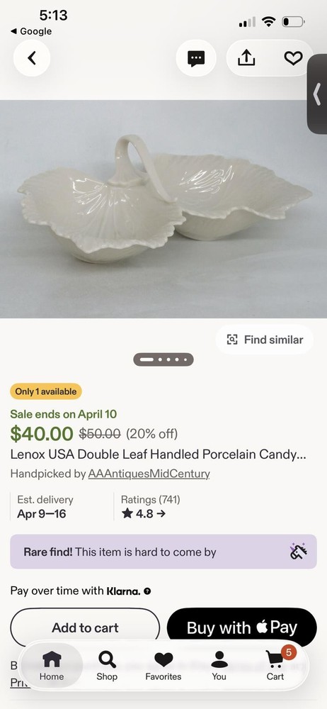 Lenox Cream Porcelain Double Leaf Serving Dish