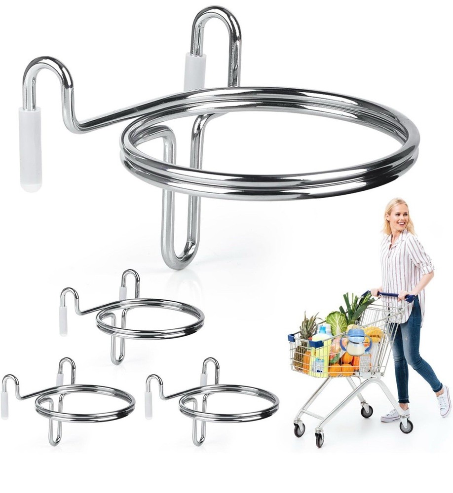 4 Pcs Portable Shopping Cart Cup Holders – Coffee & Drink Holder, Silver New