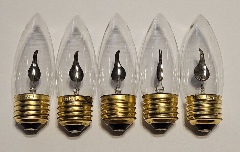 5 PACK FLICKER FLAME CLEAR LIGHT BULBS 3w CA10 32mm STANDARD BASE NEW 22105JQ