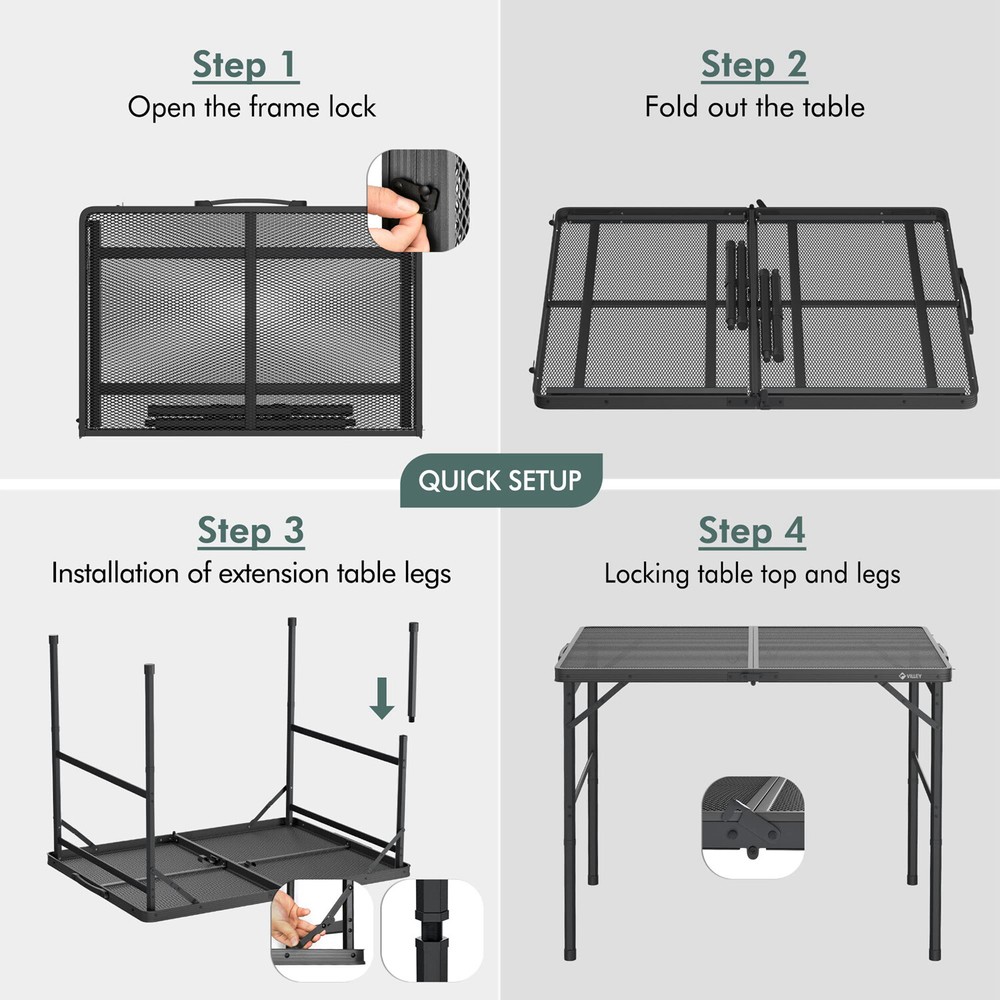 VILLEY Portable Camping Table 3 ft Grill Folding Table Lightweight Camping Table