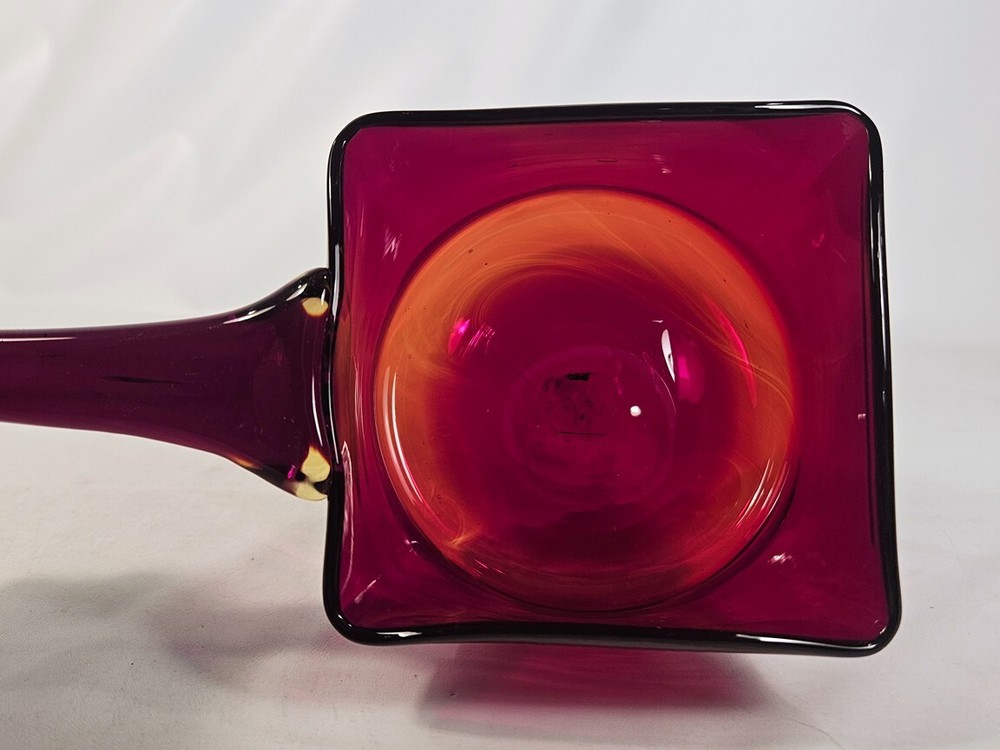 Red Glass Bowl with Handle Handblown Unique Design