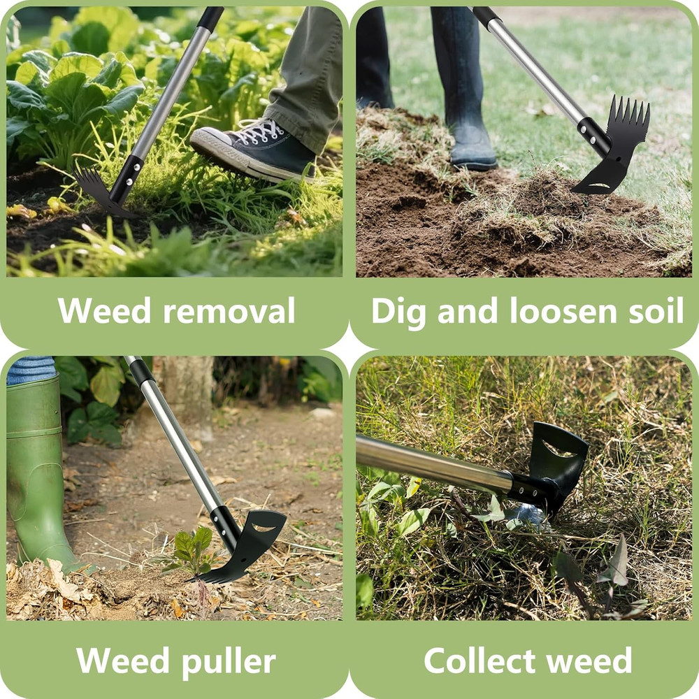 58" Weed Puller Tool 2-In-1 Garden Hoe Rake Long Handle Manual Weeder NEW