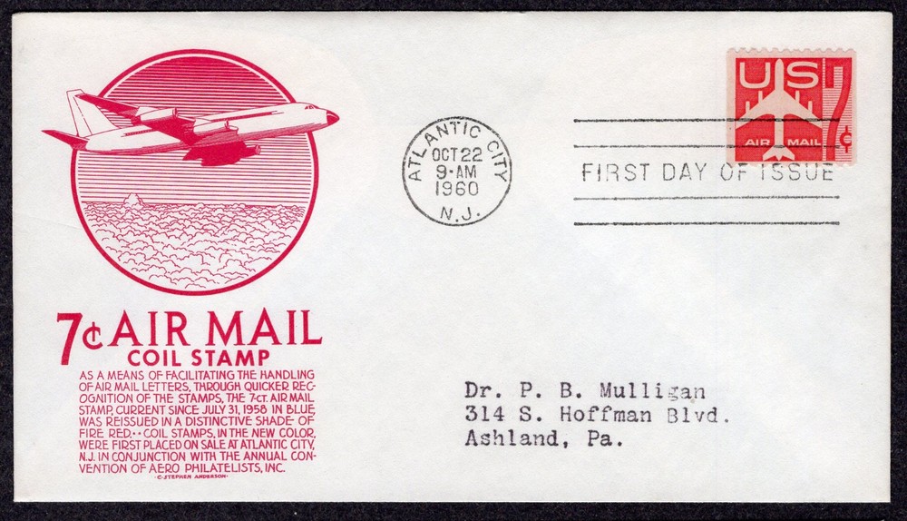 1960 7c Red Jet Coil Airmail (Scott C61) - Red Anderson FDC TD395