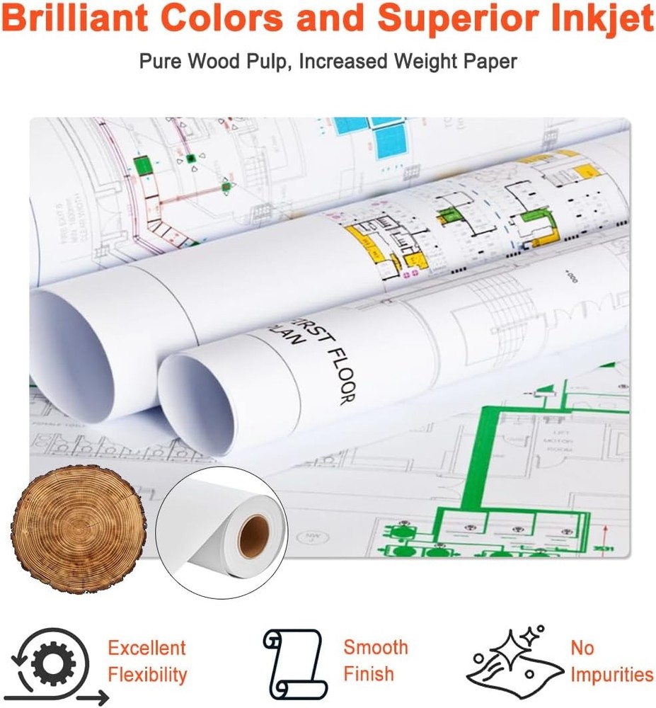 4rolls 36" x 150' 20lb Bond Plotter Paper for Wide Format Inkjet Printers US