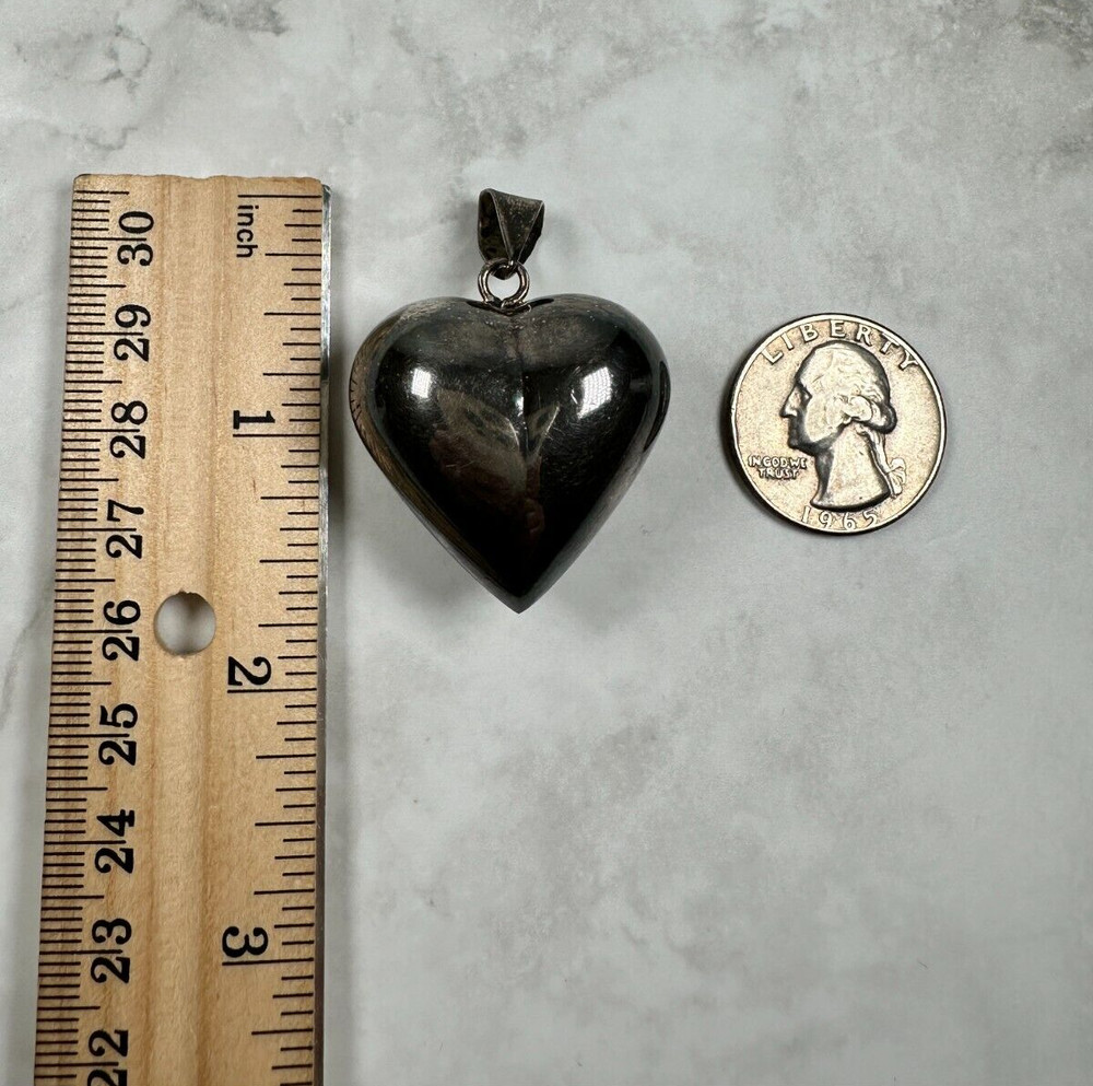 Silver Tone Puffy Heart Pendant - 1 3/4"