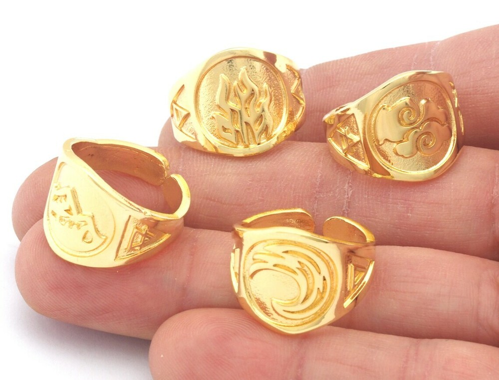 Four Elements Symbol Embossment Ring Adjustable Shiny Gold Brass (6-10US) 4671