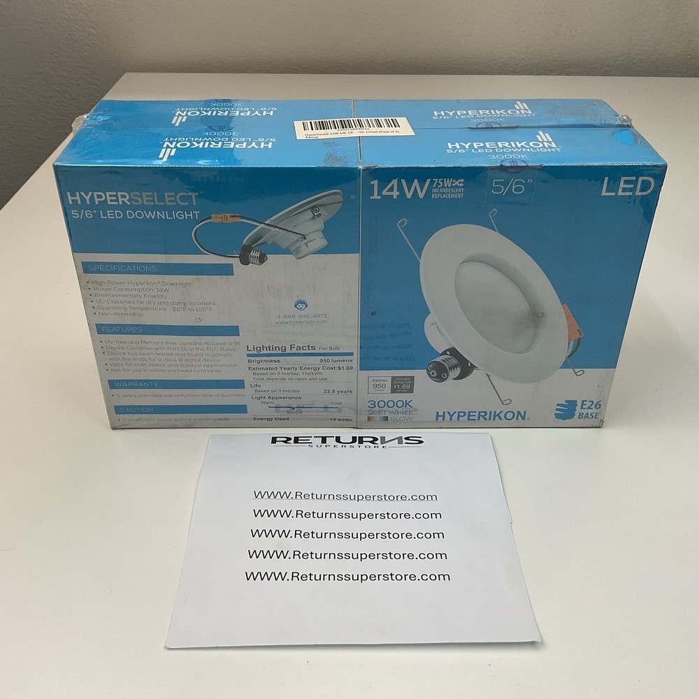 Hyperikon 5/6” LED Downlight 14W 3000K Non-dimmable E26 Base - 4 PACK