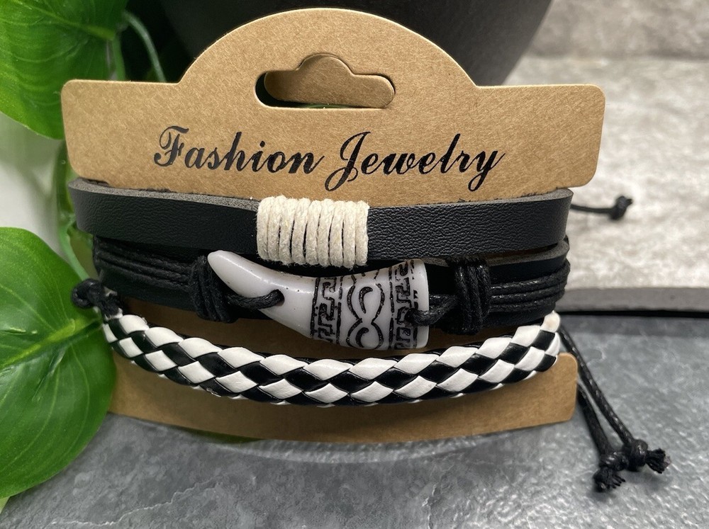 3 PC PU Leather Punk Bracelet Stackable Adjustable Tie New Free Ship B3332