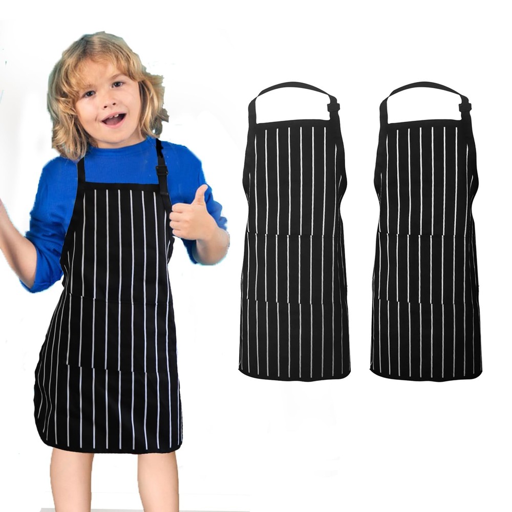 Kids apron 2 Pack adjustable strap with pockets polyester cotton blend painti...