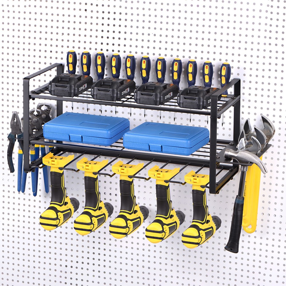 Power Tool Organizer 3 Layers 5 Drill Storage Racks Wall Mount Style Hooks