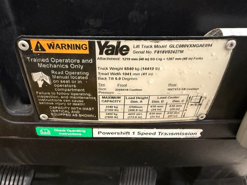 Yale GLC080VX 8000lb Used Forklift