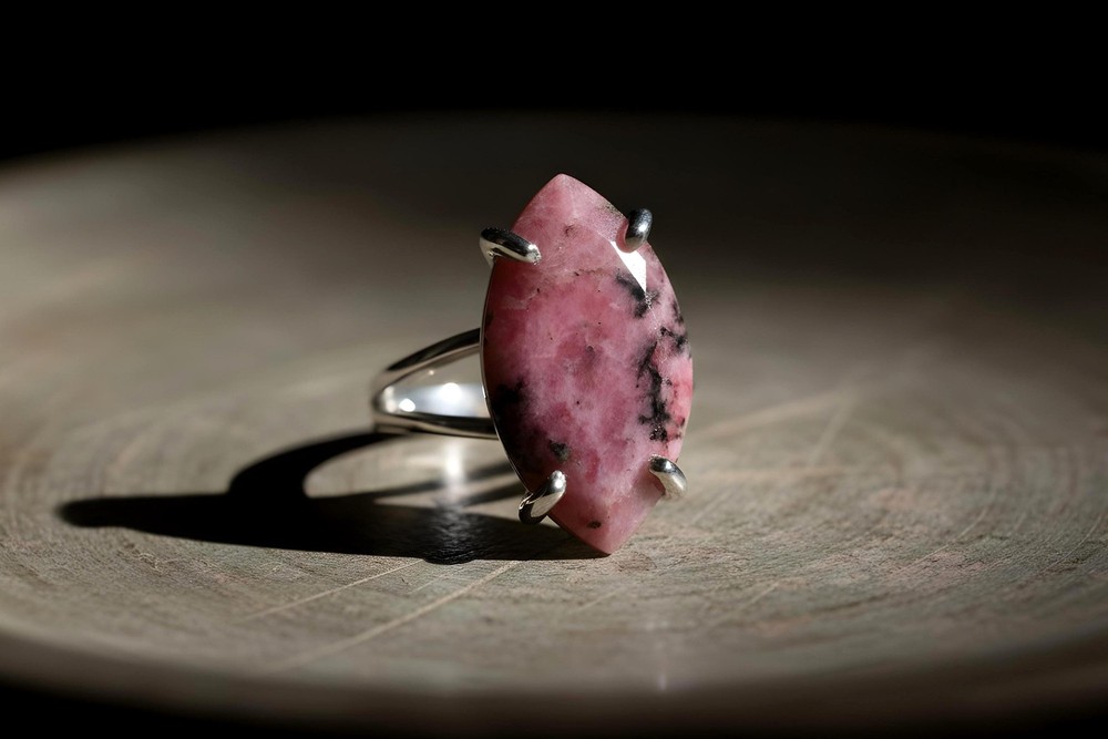 Rhodonite Statement Ring Anemone Marquise Cut 14k Solid Gold Pink Gemstone