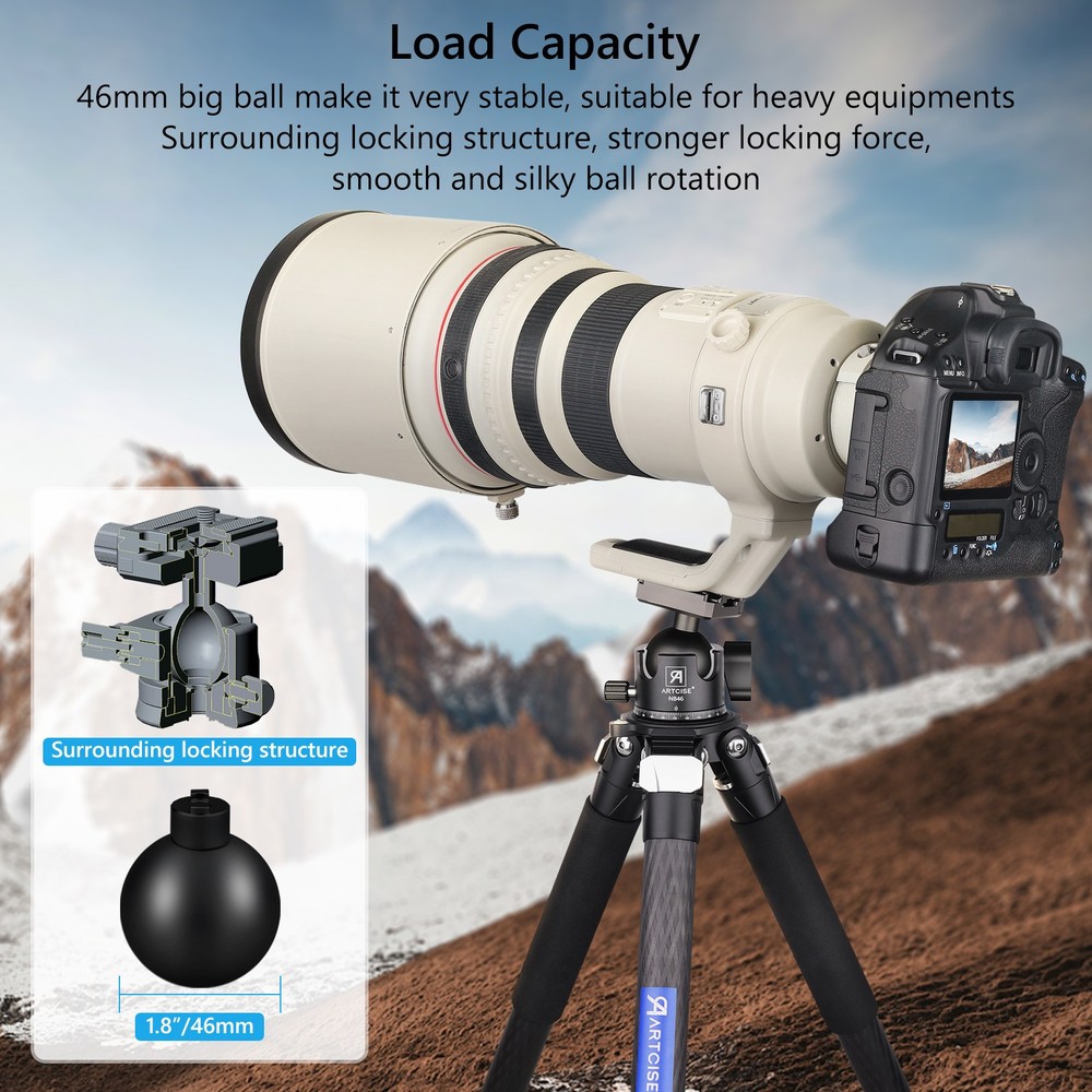 Tripod Ball Head Black Low Profile Tripod Head All Metal Camera Tripod Head 44lb