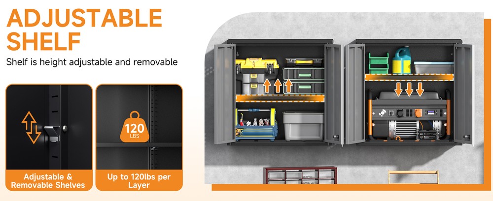 26-Inch Wall-Mounted Metal Cabinet with Adjustable Shelf Lockable with Pegboard