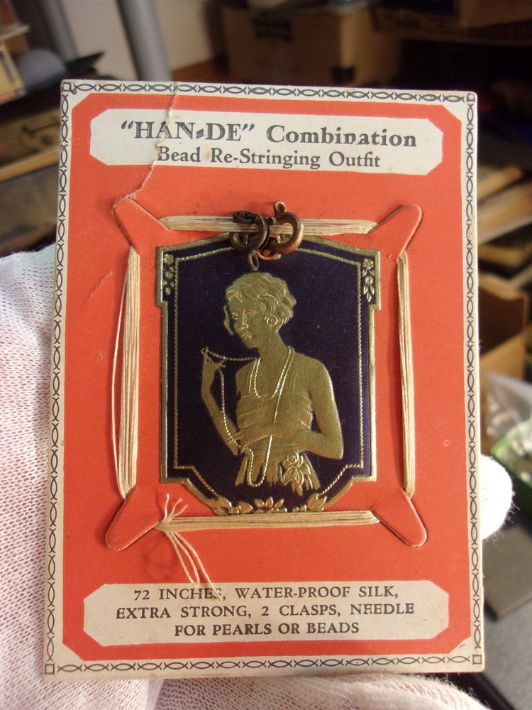 AWESOME VTG ANTIQUE "HAN-DE" COMBINATION BEAD RE-STRINGING OUTFIT (SILK STRING+)