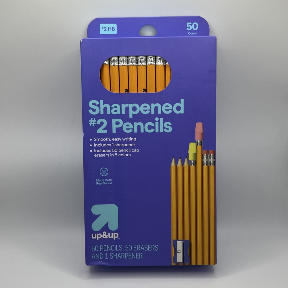 Up&Up Sharpened #2 Pencils 50-Pack + 50 Erasers & 1 Sharpener – New Sealed Class