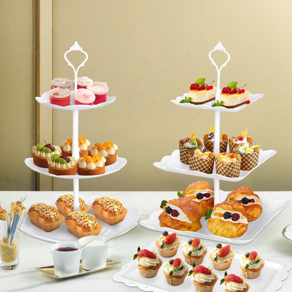 10Pcs White Cake Stand, 3 Tier Cupcake Rack, Shower Serving Set
