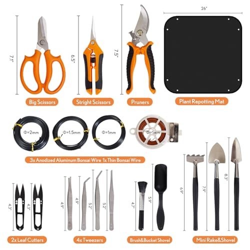 20-Piece Bonsai Tools Set for Beginners - Gardening Gift, Pruning Shears, Wire K