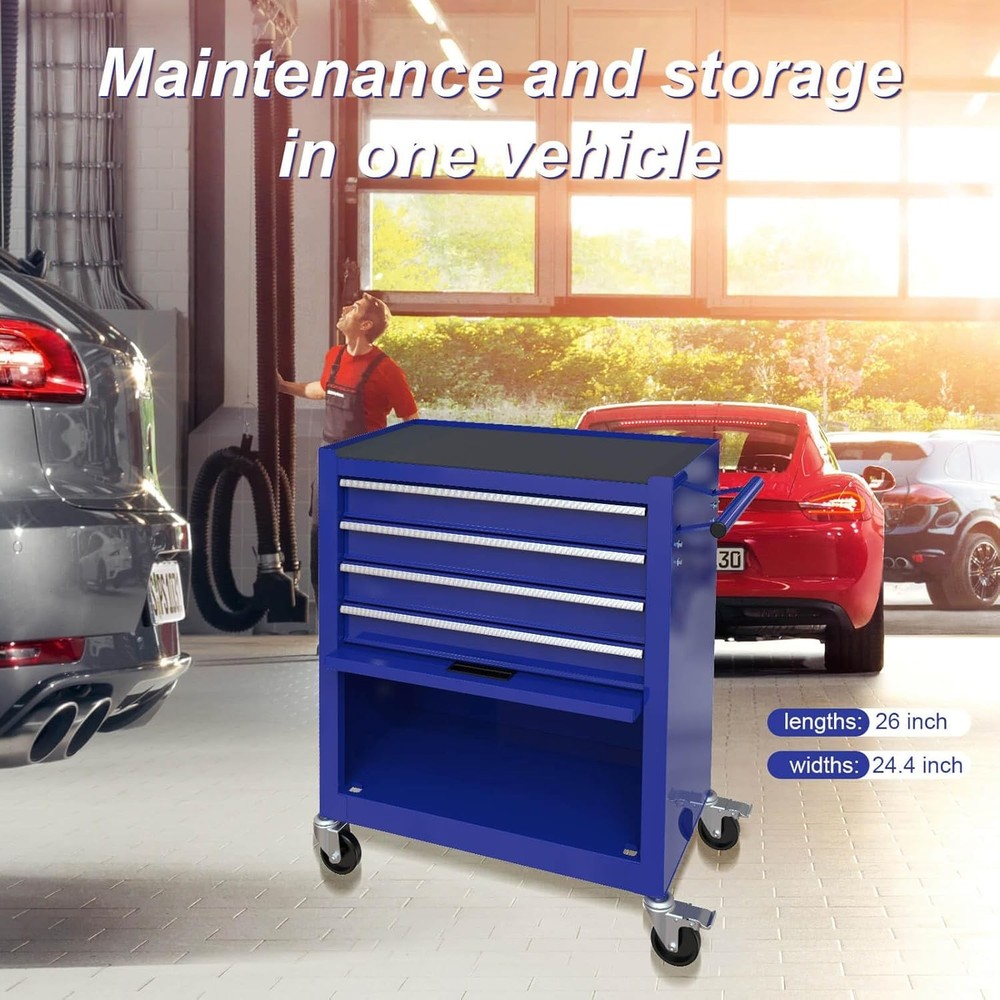 Tool Chest with 233 Pcs Tool Sets, 4-Drawer Blue Tool Cabinet - Rolling Tool C