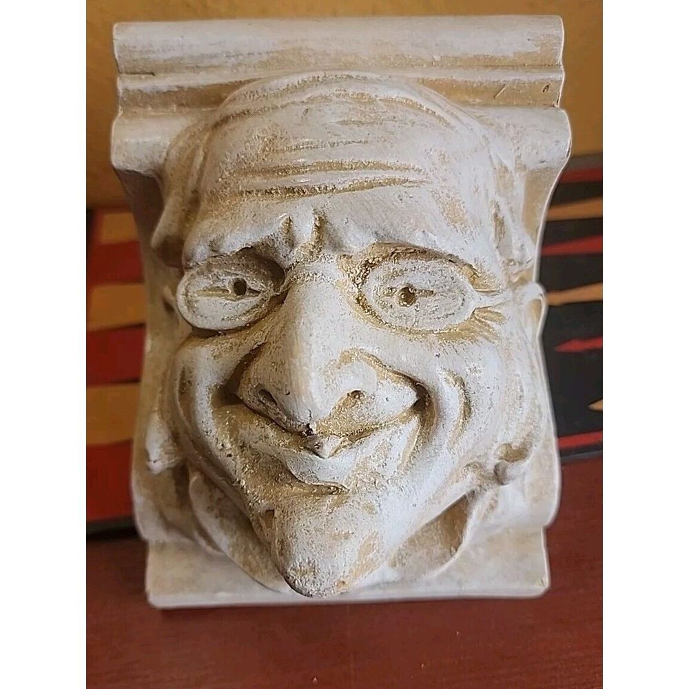 Antique Sandstone Old Monk Bracket Wall Plaque Statue