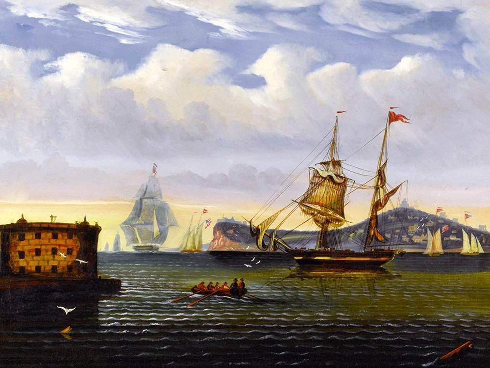 NEW YORK HARBOR by T. Chambers Ship Tile Mural Kitchen Backsplash Ceramic 10x8