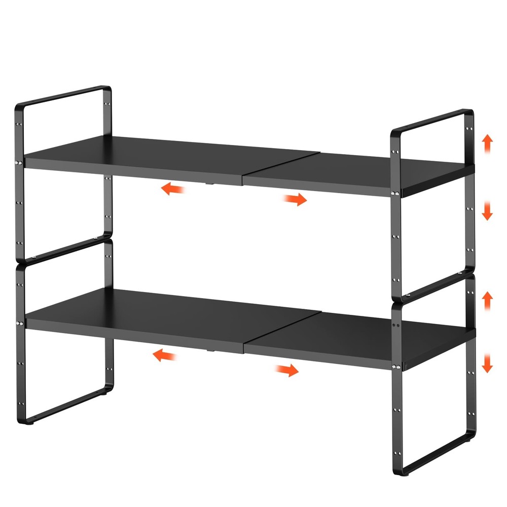 2Pack 16.5-27’’L Expandable Kitchen Shelf Organizer, Stackable Shelv