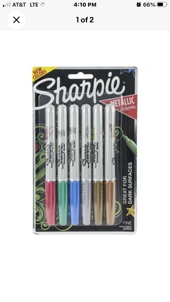 Metallic Fine Point Permanent Markers, Bullet Tip, Blue-Green-Red, 6/Pack