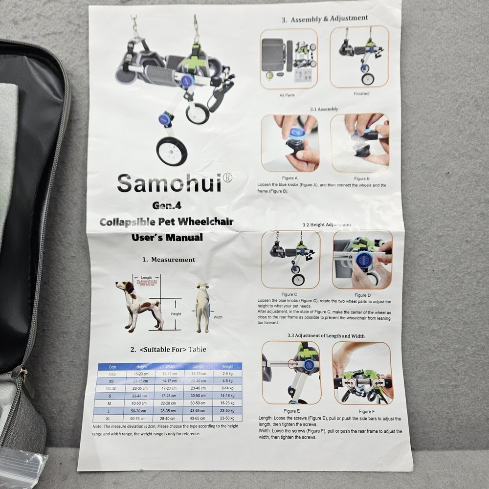 Samohui Adjustable Dog Wheelchairs Mobility Aids for Disabled Pets Foldable Pet