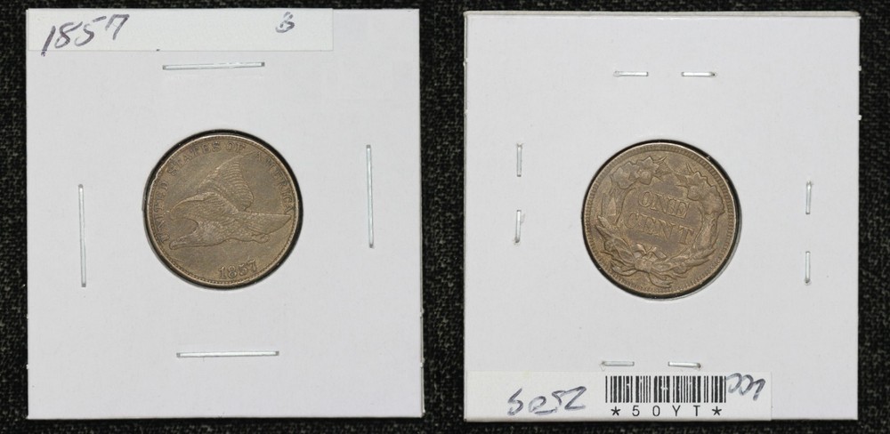 1857 Flying Eagle Cent AU Brown 50YT