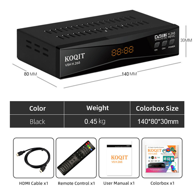 H.265 FTA Satellite Receiver FHD Decoder DVB-S2 Sat Finder Mirroring Cast TV Box