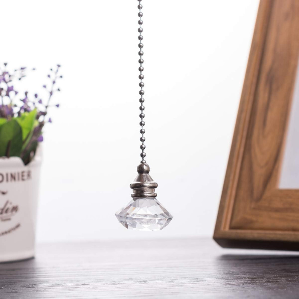 Ceiling Fan Pull Chain Set - 2 Pieces Clear Diamond Fan Pull Chains 20 Inch Ceil