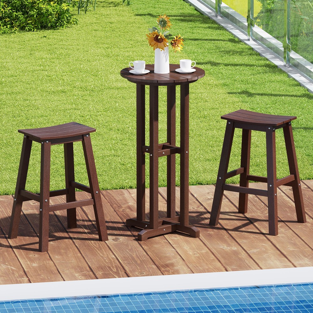 21.5" Round Bar Table Patio HDPE Bar Height Dining Table w/ Slatted Tabletop