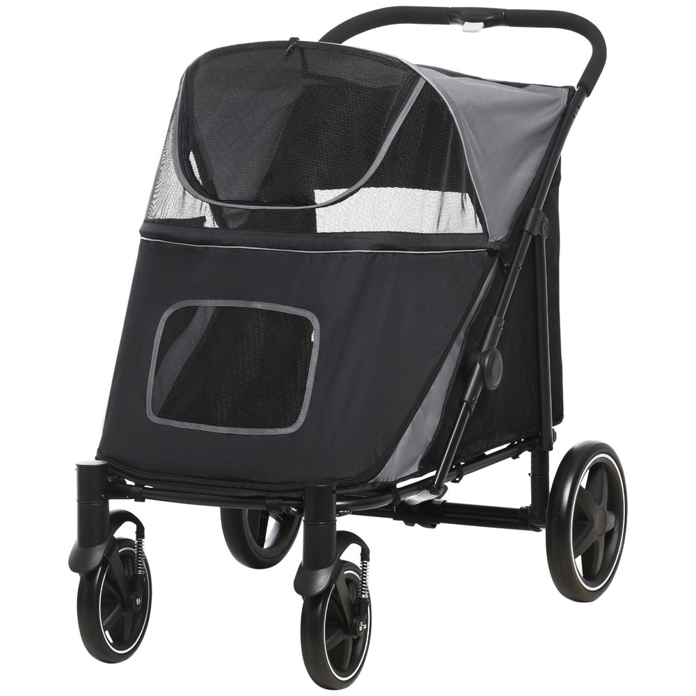 One-Click Foldable Dog Stroller for M L Dogs, Pet Stroller, Gray
