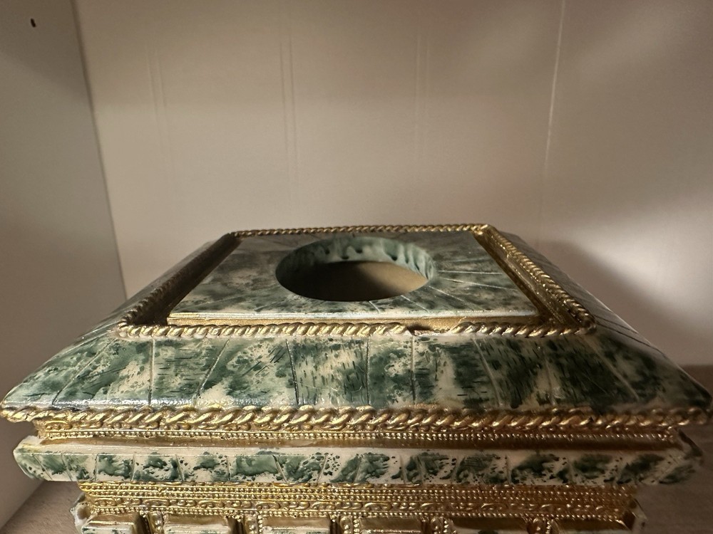 Green Gold White Resin Square Tissue Box Cover Classic Abstract Pattern