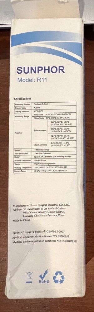 Sunphor Infrared Thermometer Model R11