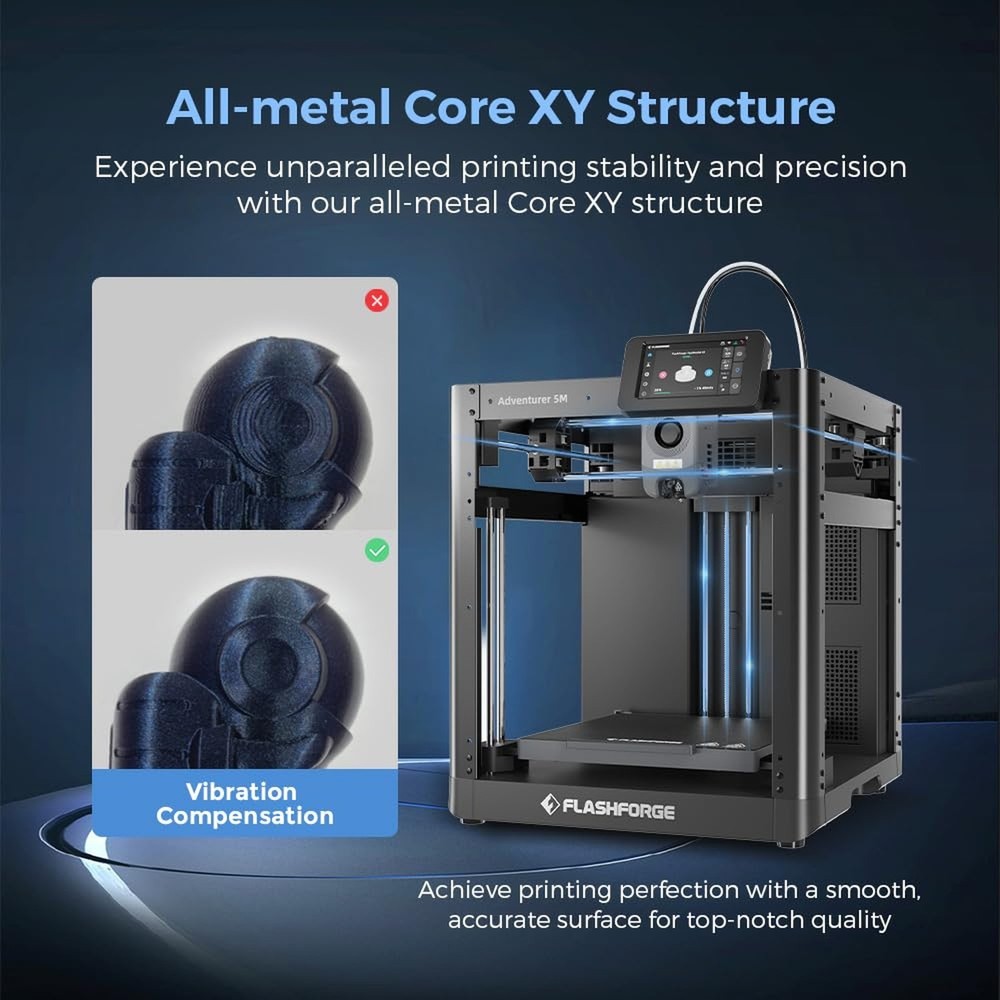 FLASHFORGE Adventurer 5M 3D Printer, 600mm/s High-Speed, 1 Click Fully Auto L...