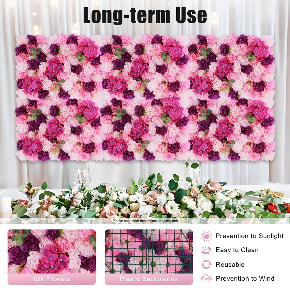 6 Pack Artificial Flower Wall Panels 3D Flowers Wall Panel Backdrop for Wedding