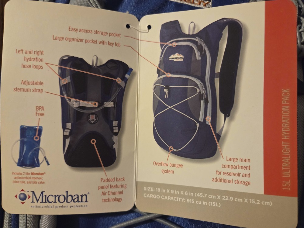 Kelty Ridgeway 15L Hydration Blue and Gray Daypack