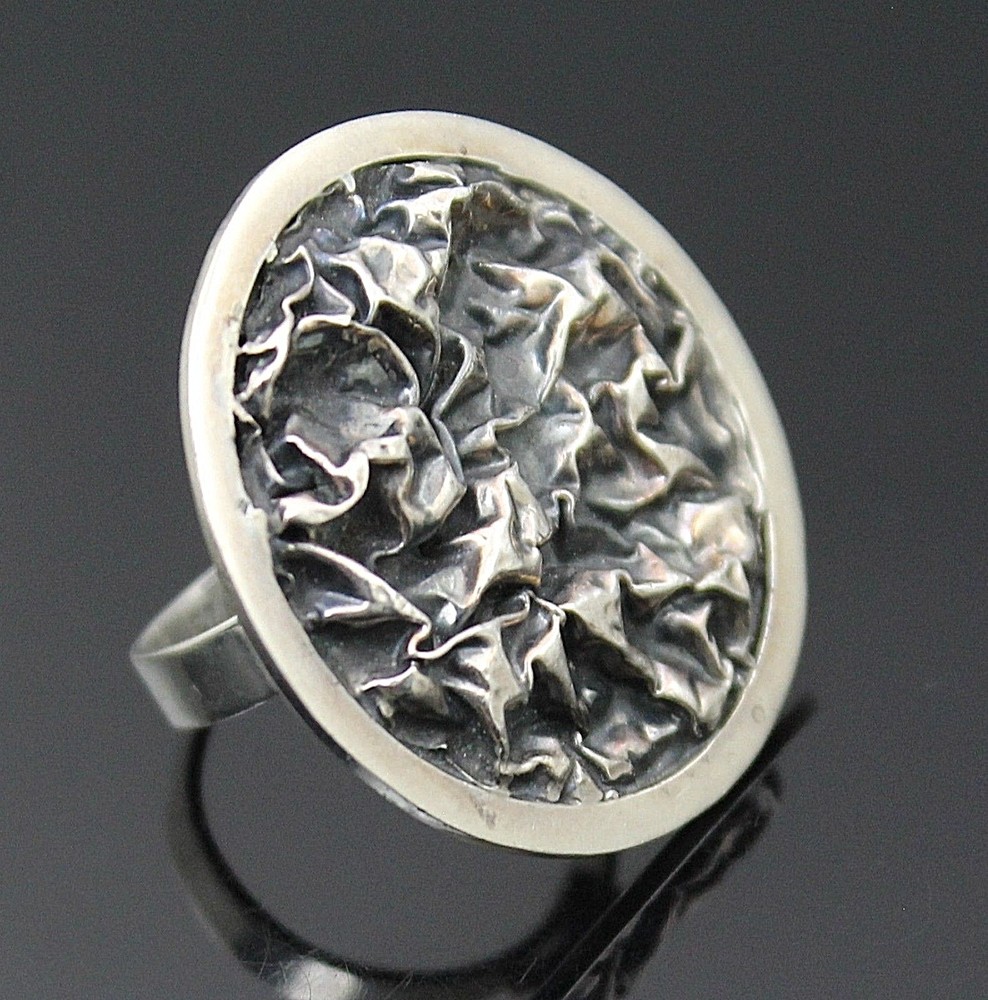 IMPRESSIVE VINTAGE TEXTURED MODERNIST ADJUSTABLE STERLING SILVER RING SIZE 7.5