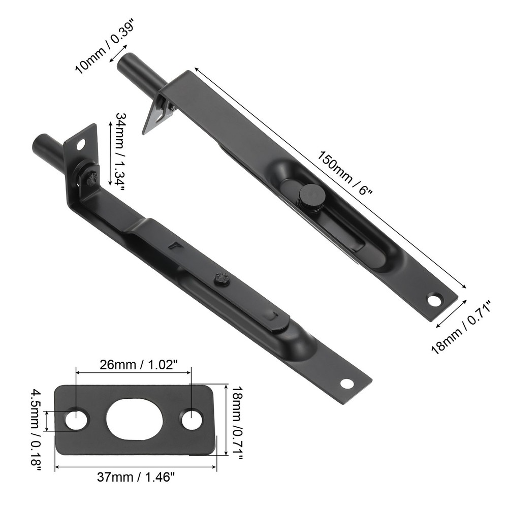 6"x0.71" Flush Bolt Door Concealed Slide Lock Latch Black
