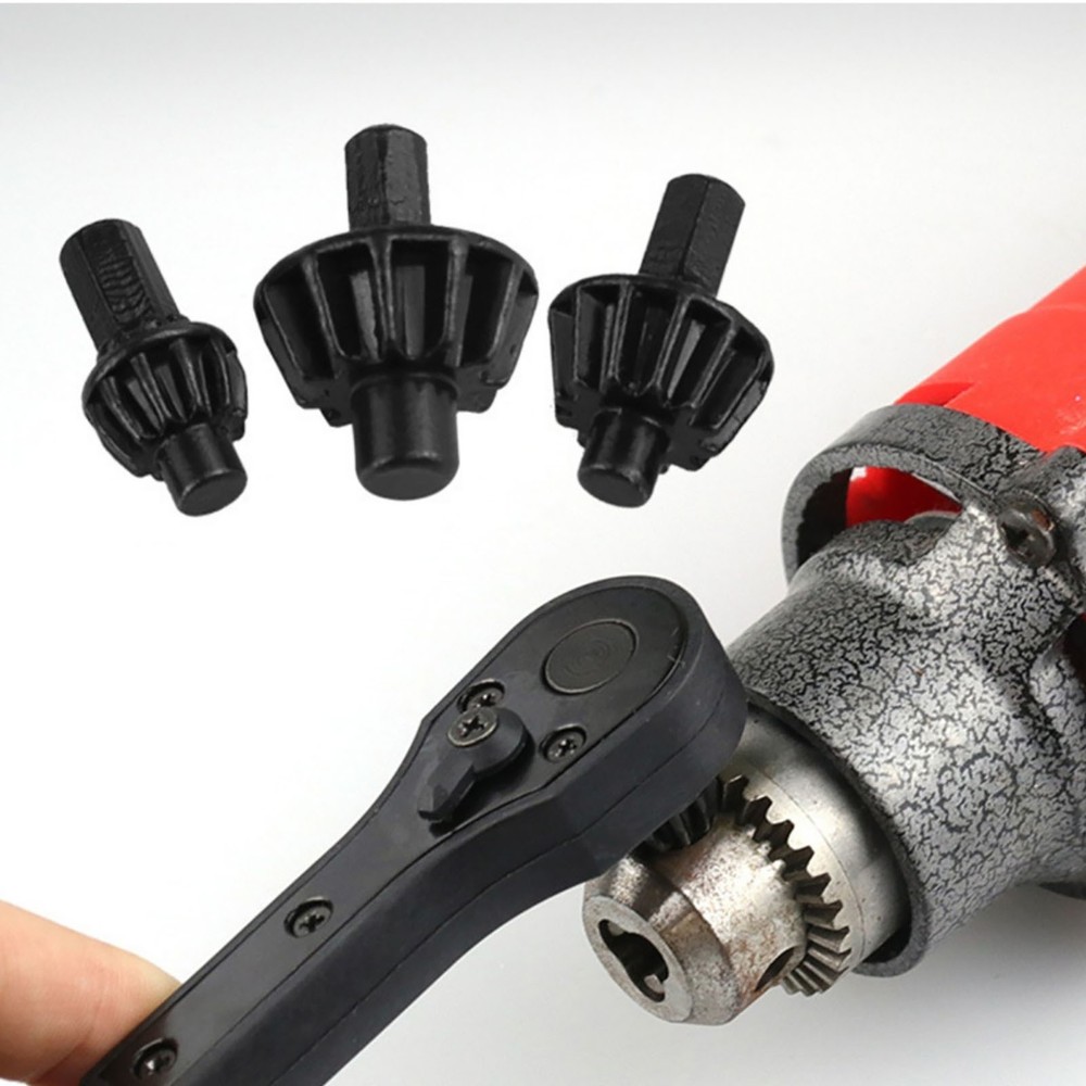 Ratcheting Drill Chuck Key Set 2-in-1 Universal Wrench Spanner with 3 Sockets