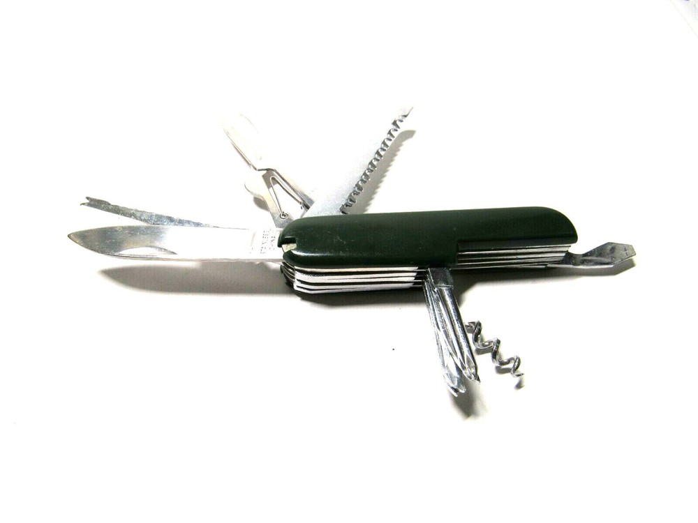 Folding Knife Multi Tool Stainless Steel Saw Corkscrew Scissors File Dk Green