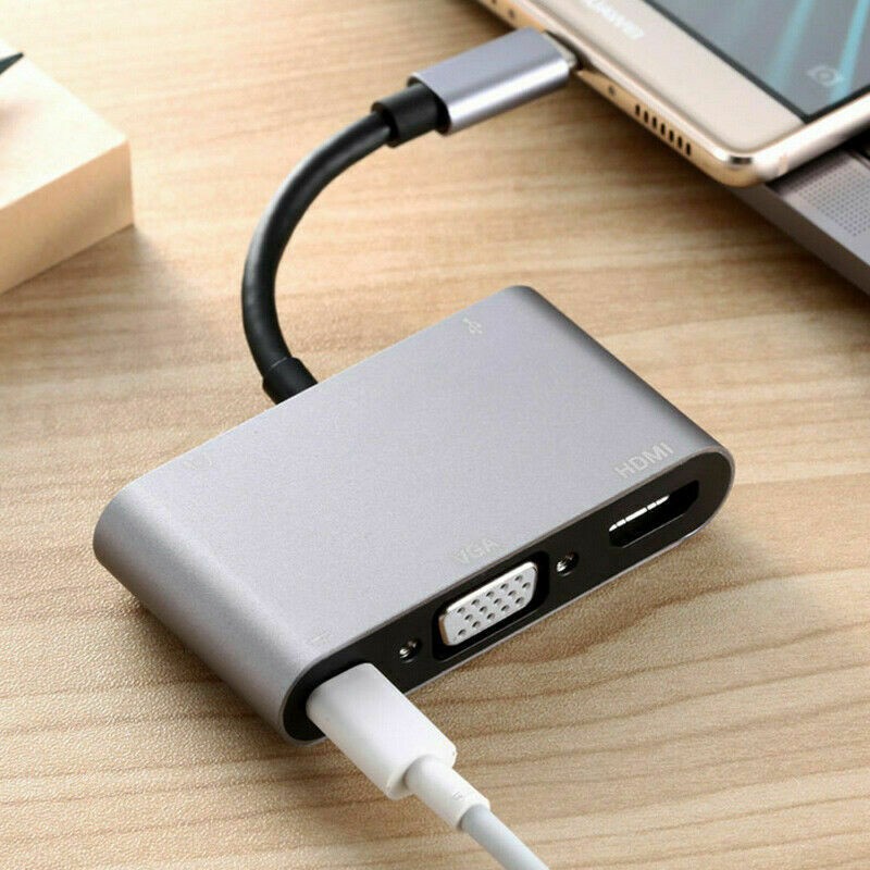 Multi-Function Aluminum USB-C PD Type-C Adapter Converter Hub HDMI/4K VGA/1080P