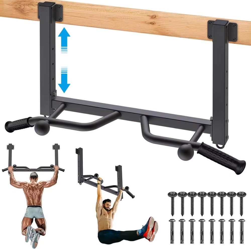 Heavy Duty Joist Mounted Pull Up Bar with Multi-Angle Grip & Accessories