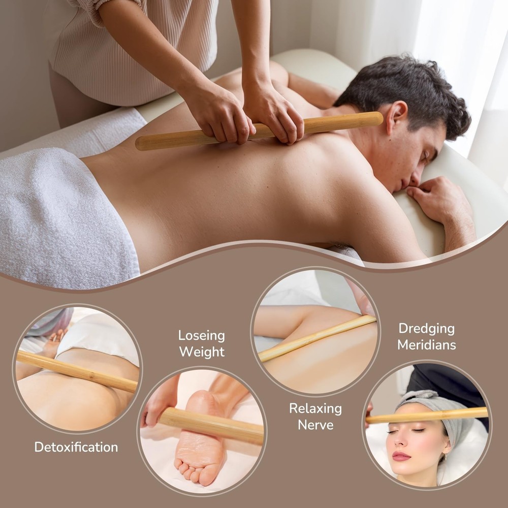 4PCS Solid Bamboo Massage Sticks & Guasha Set with Roller/Stick - 100% Bamboo...