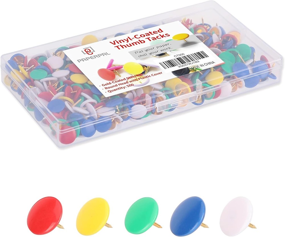 500 Pack Vinyl Thumbtacks: Decorative Push Pins for Document Organization