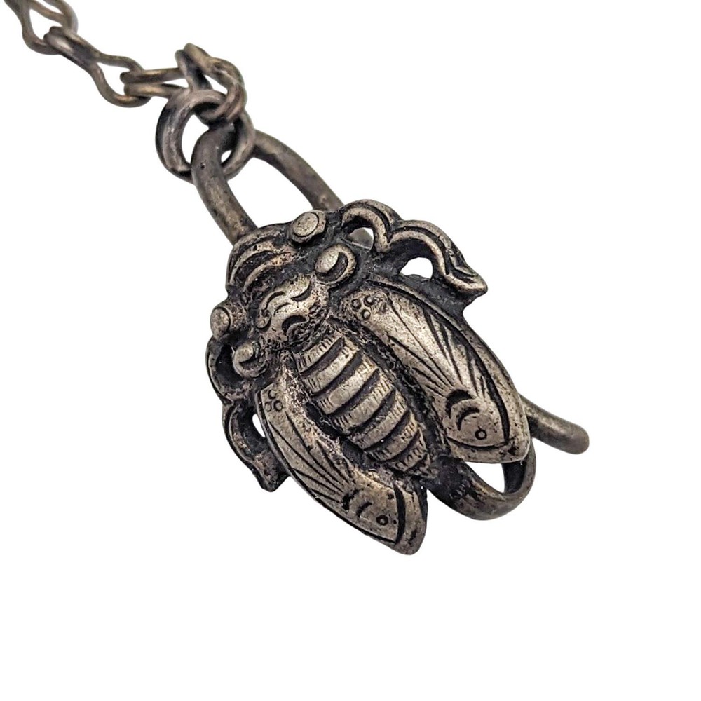 Antique Chinese Export Silver Needle Case Agate Bead Cicada Clip Openwork Vase