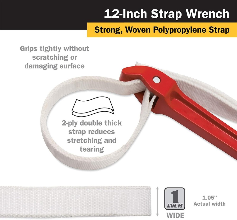 Strap Wrench 12" Handle Adjustable Nylon Strap Pipe Wrench Oil Filter Strap Open