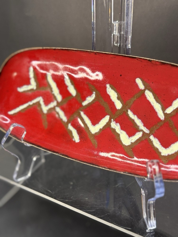 Vintage MCM 8” Enamel on Copper Rectangular Trinket Dish - Abstract Red + White
