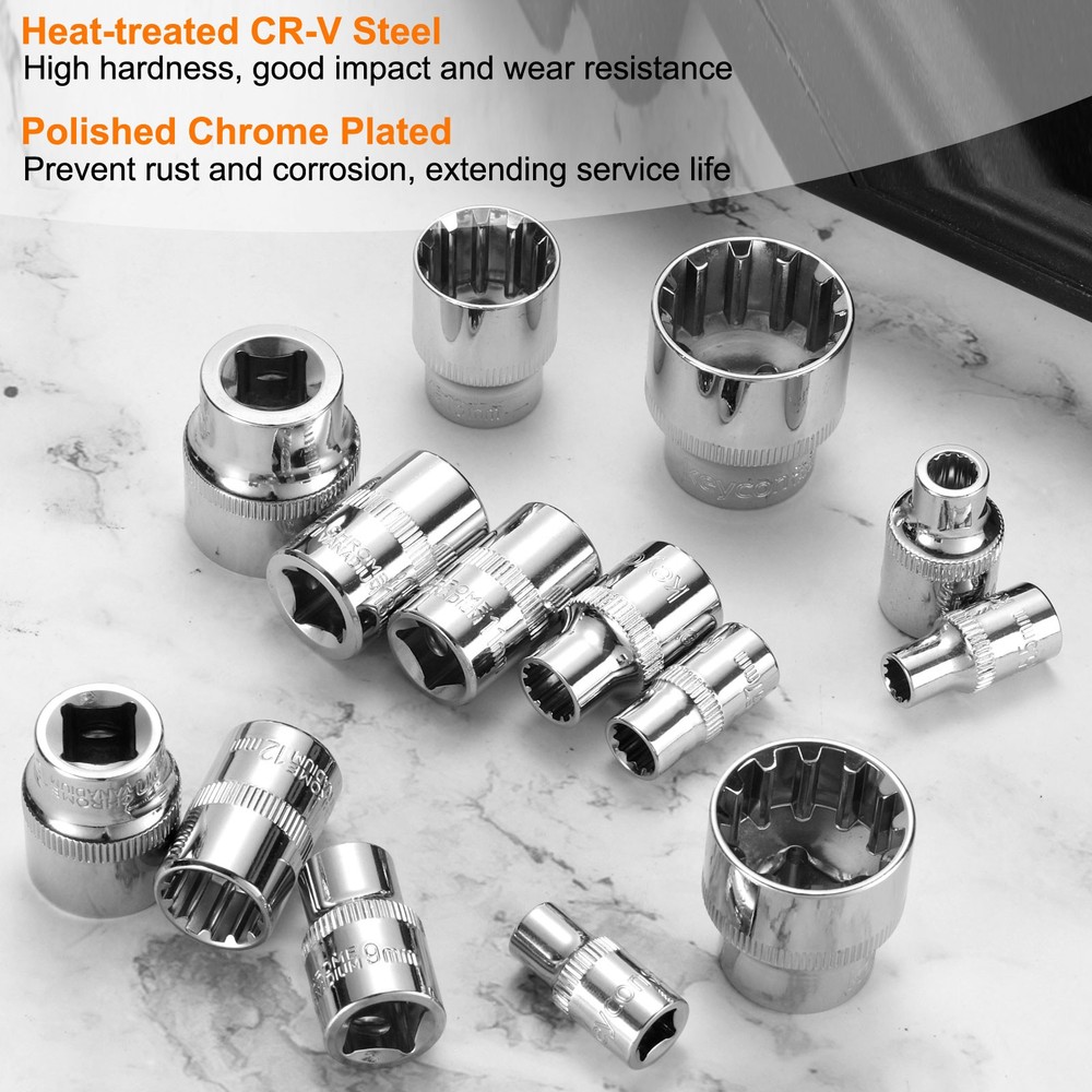 2pcs 12 Points Socket 3/8" Drive 15mm Metric Shallow Impact Socket